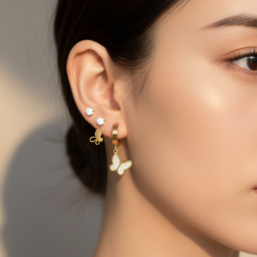 BUTTERFLY DUO HUGGIE STUDS