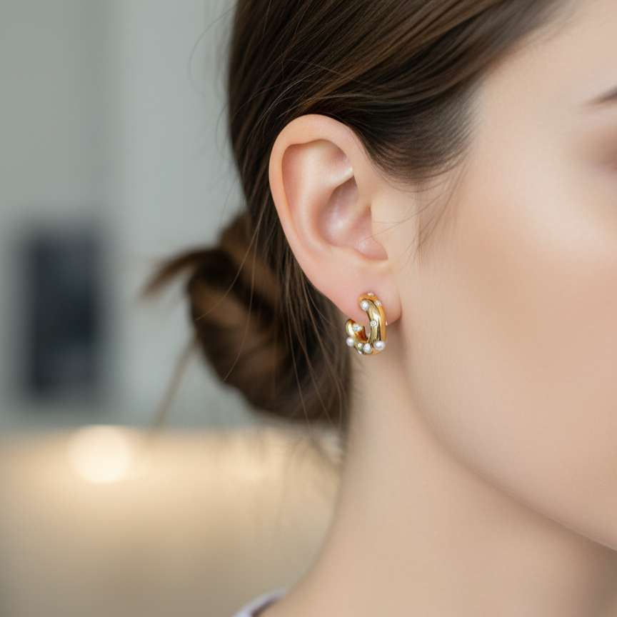 PEARL HUGGY EARRINGS