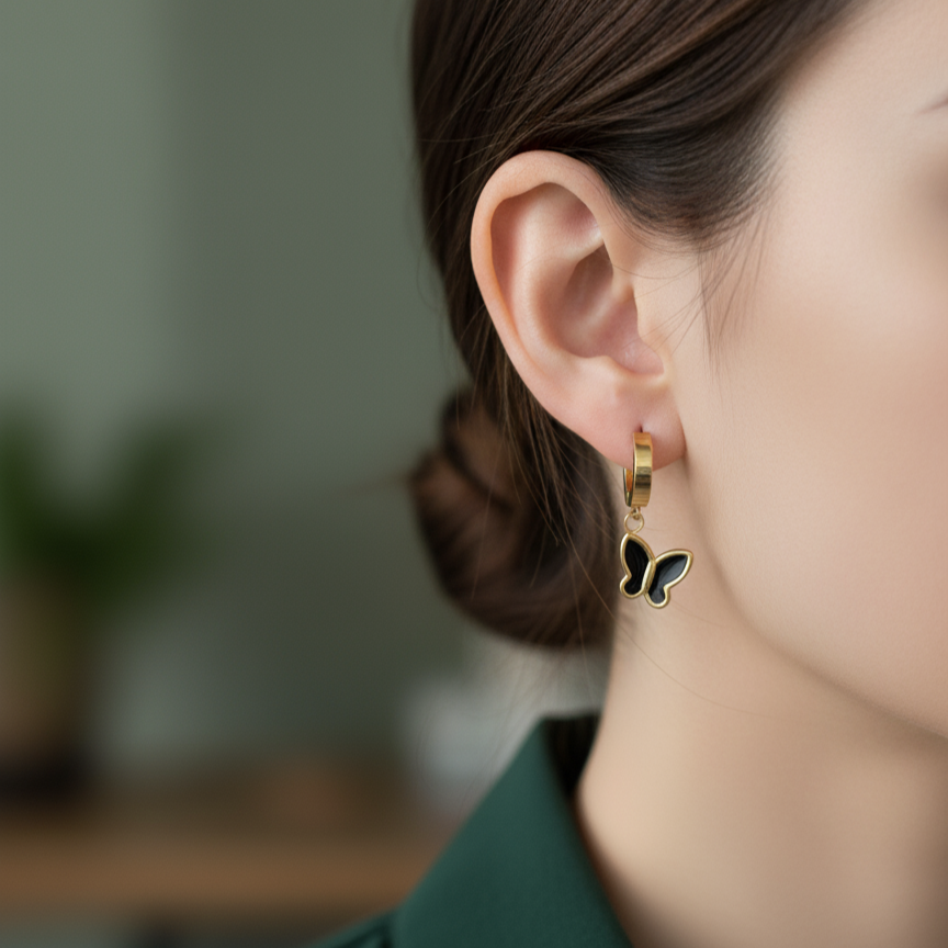 BLACK BUTTERFLY HUGGIE STUDS