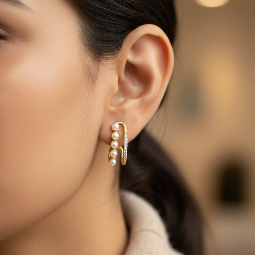 DOUBLE LOOP PEARL EARRINGS