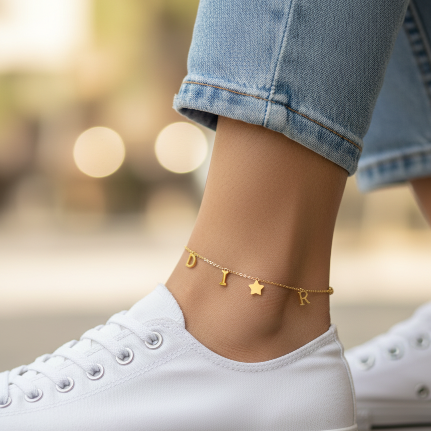 Golden Initial Drop Anklet