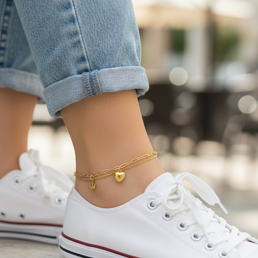 Double Chain Crown Anklet