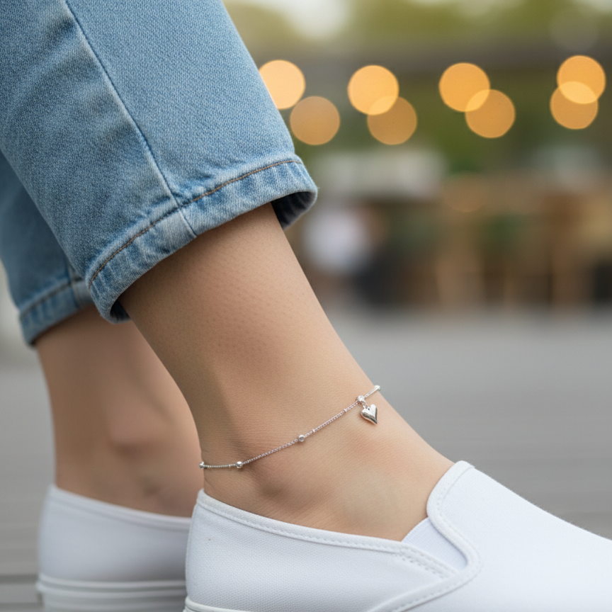 Silver Heart Anklet