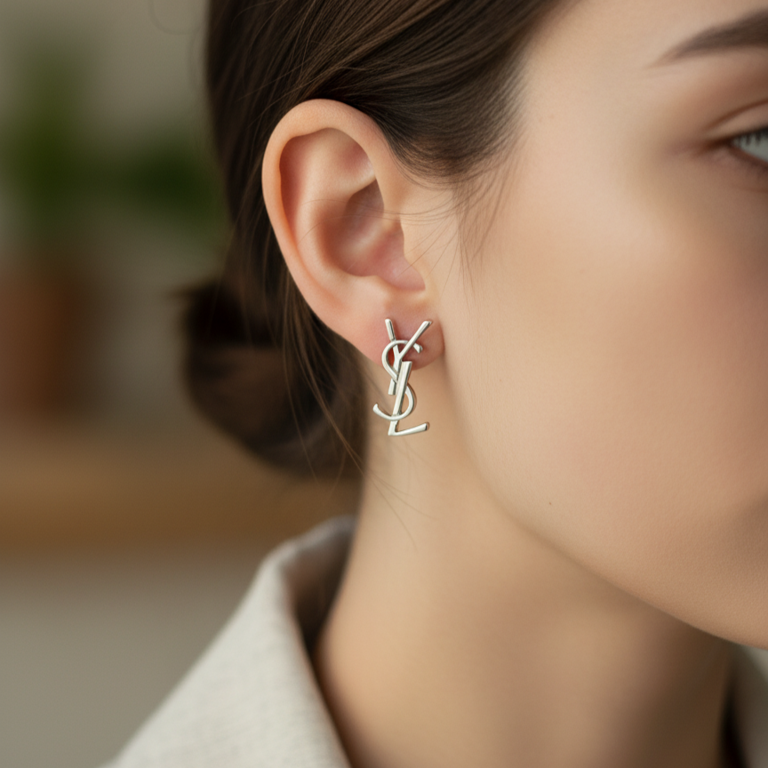 SILVER YSL STUDS