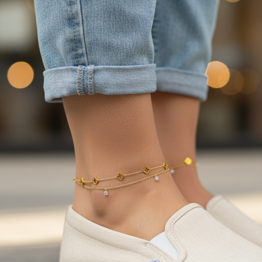 Double Layer Clover Anklet
