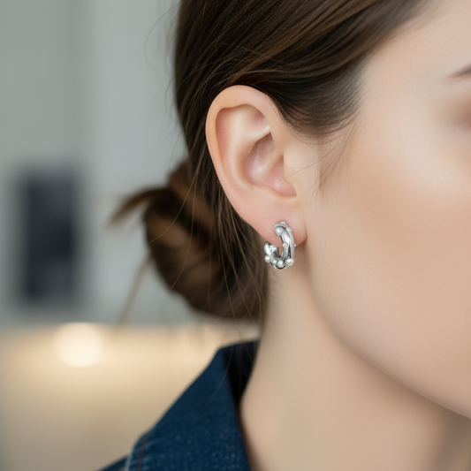 SILVER PEBBLE MINI EARRINGS