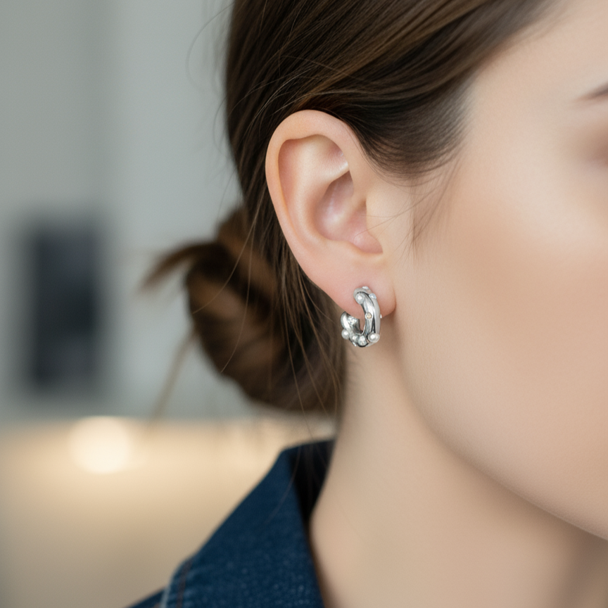 SILVER PEBBLE MINI EARRINGS
