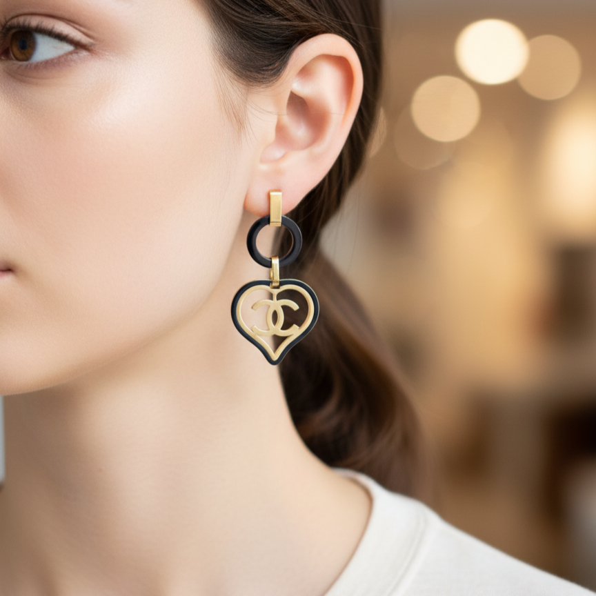 BLACK HEART CUTOUT EARRINGS