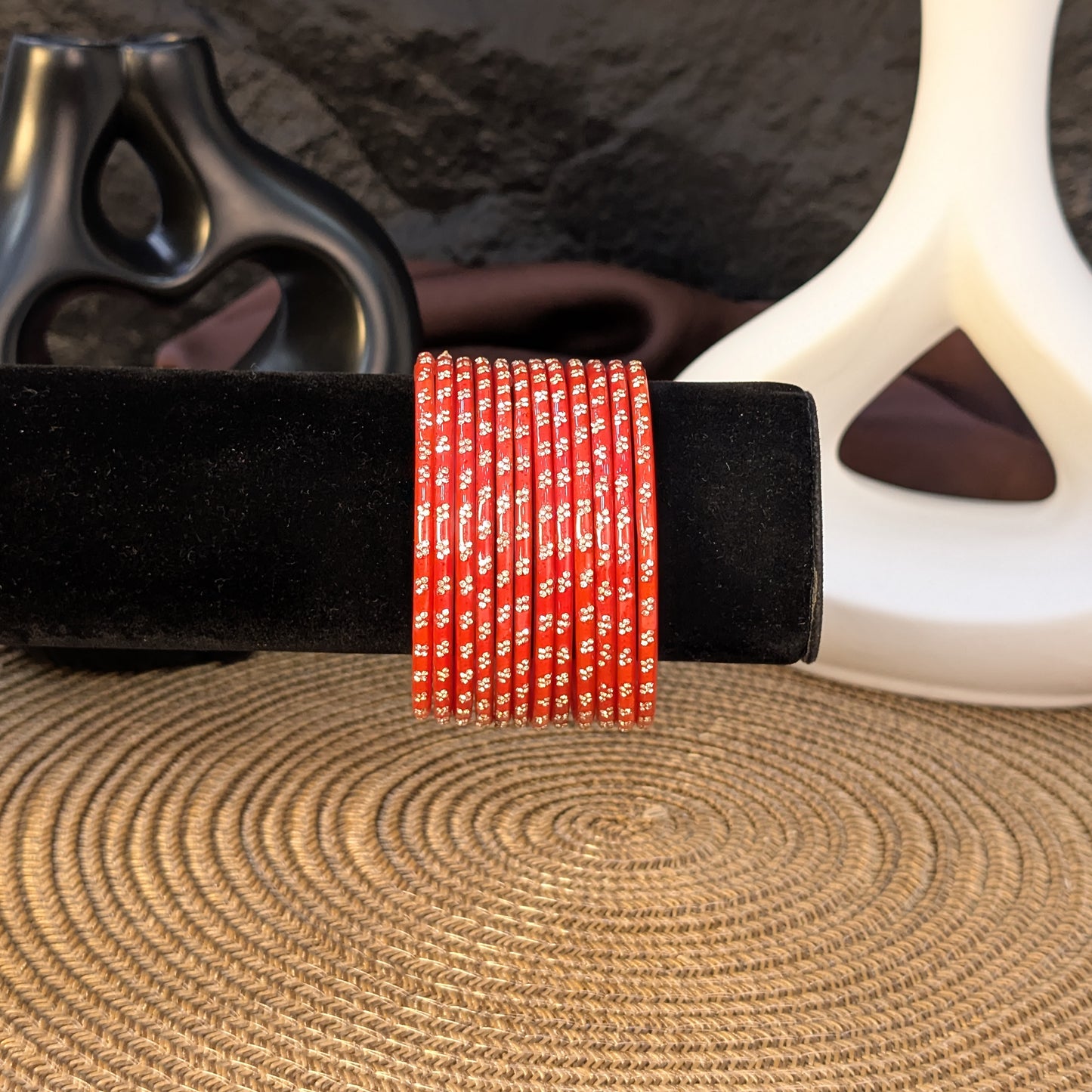 ORANGE RED INDIAN GLASS BANGLES