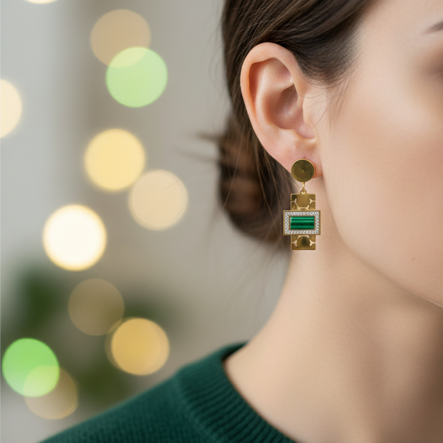 EMERALD BAR DANGLE STUDS