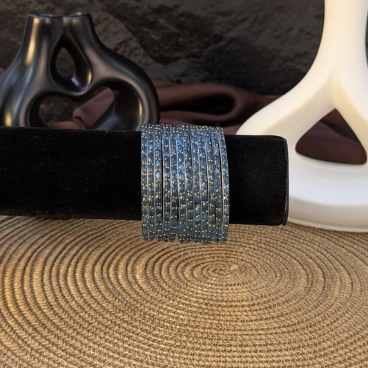 STEEL BLUE RAIN DROP GLASS BANGLES