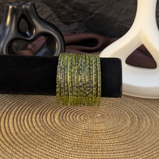 OLIVE GREEN RAIN DROP GLASS BANGLES