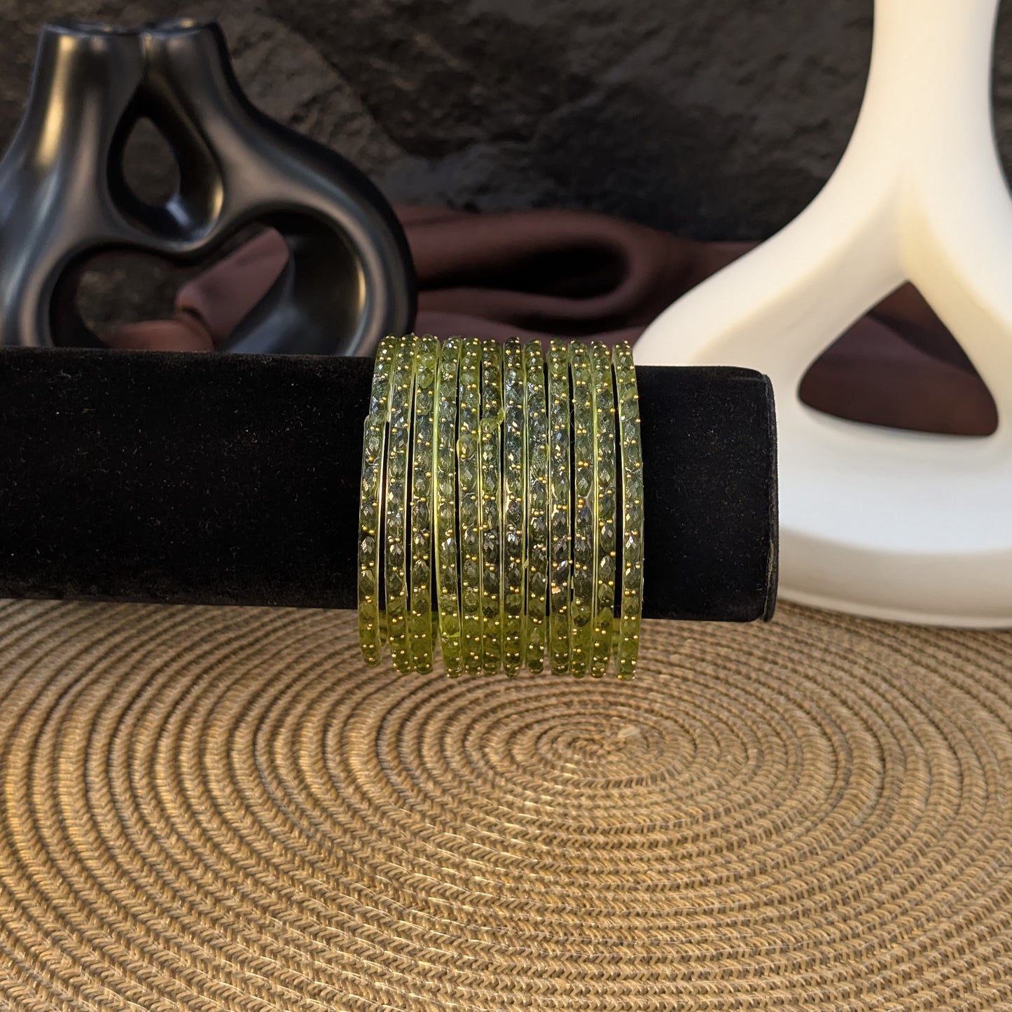 OLIVE GREEN RAIN DROP GLASS BANGLES