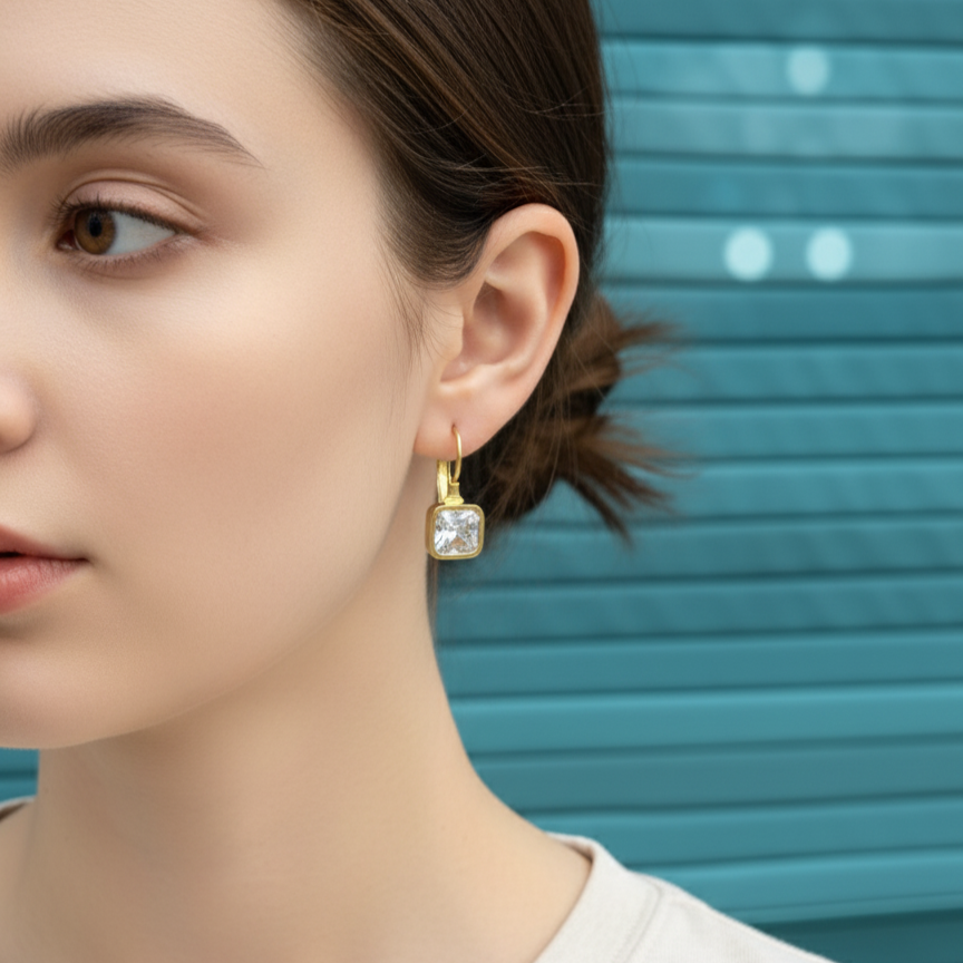 CUSHION CUT HALO DROP EARRINGS