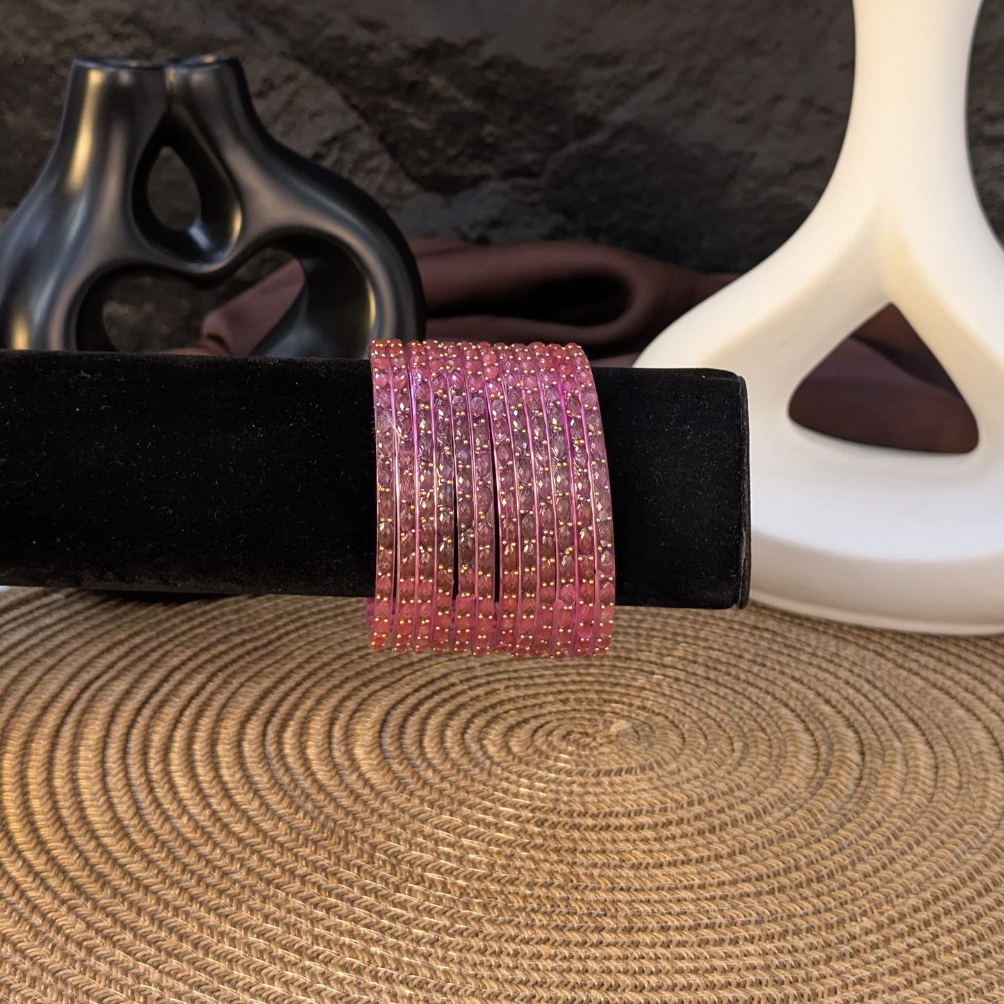 ROSE PINK RAIN DROP GLASS BANGLES