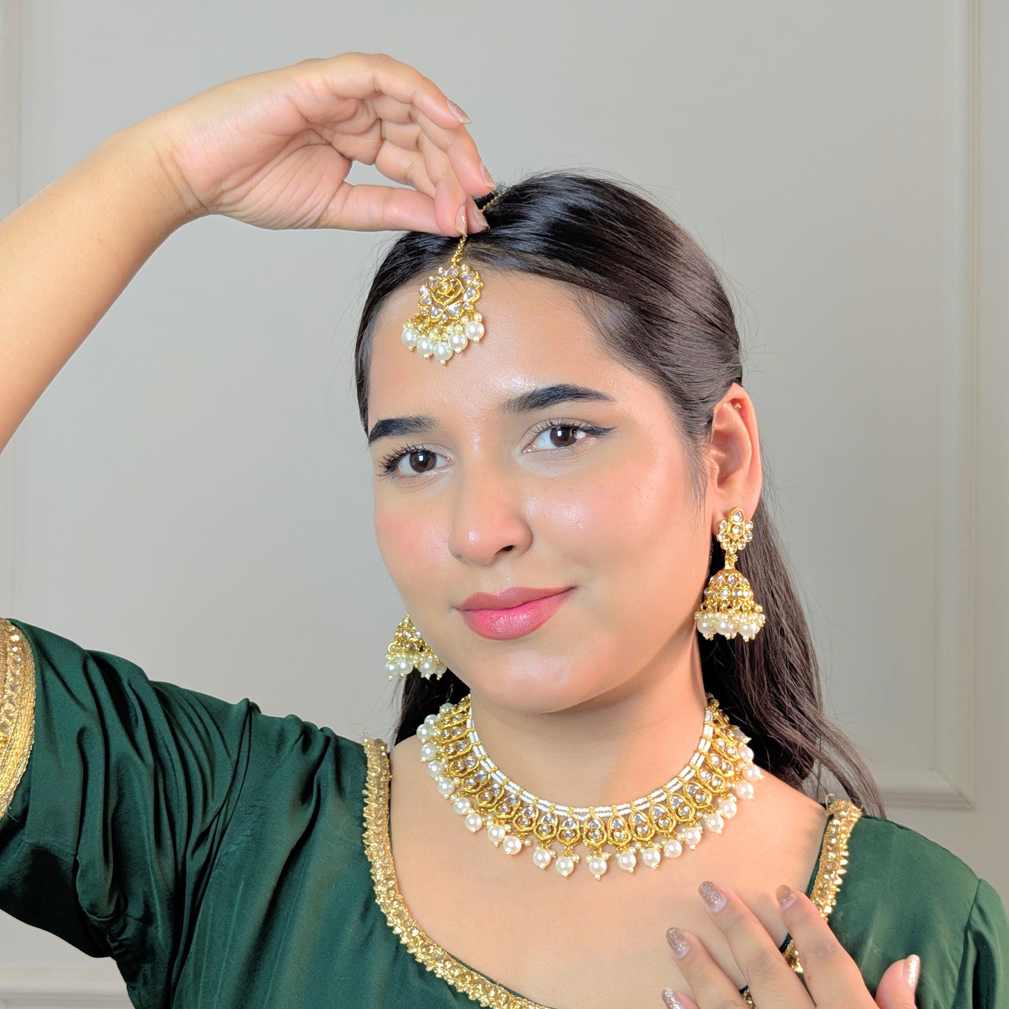 MAJESTIC CRESCENT BLOOM KUNDAN NECKLACES