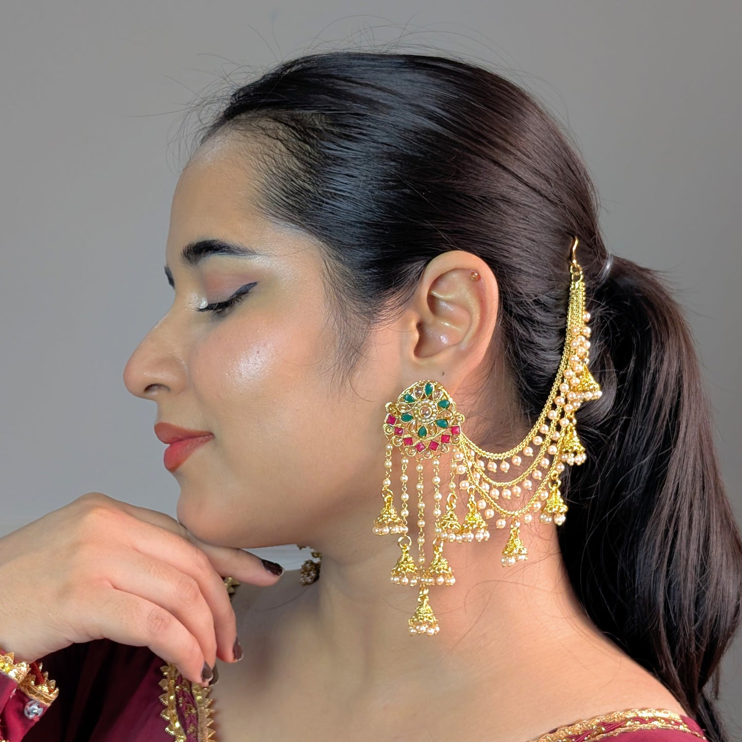 Empress green polki sahara copper earring