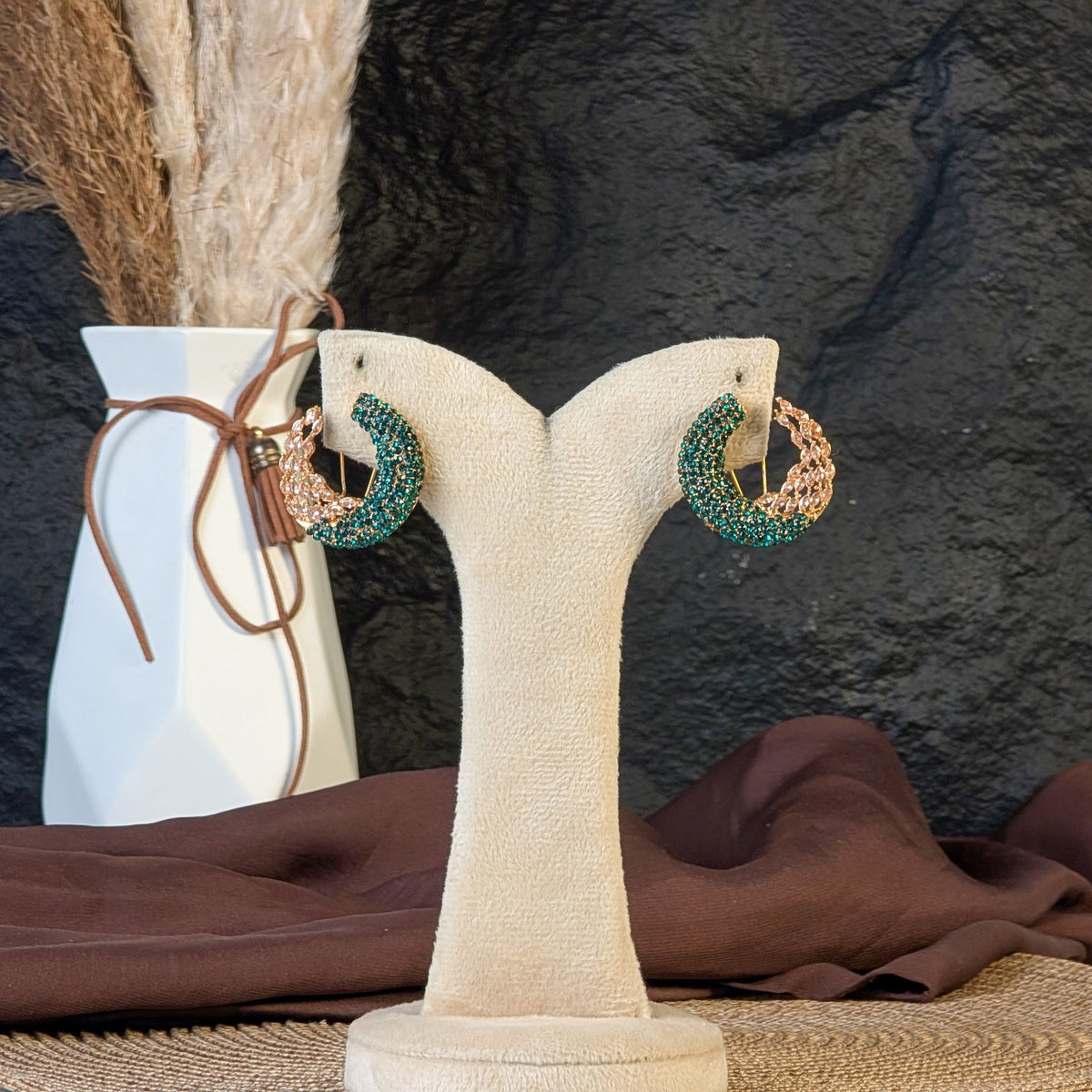 Emerald Beaded Hoop Earrings