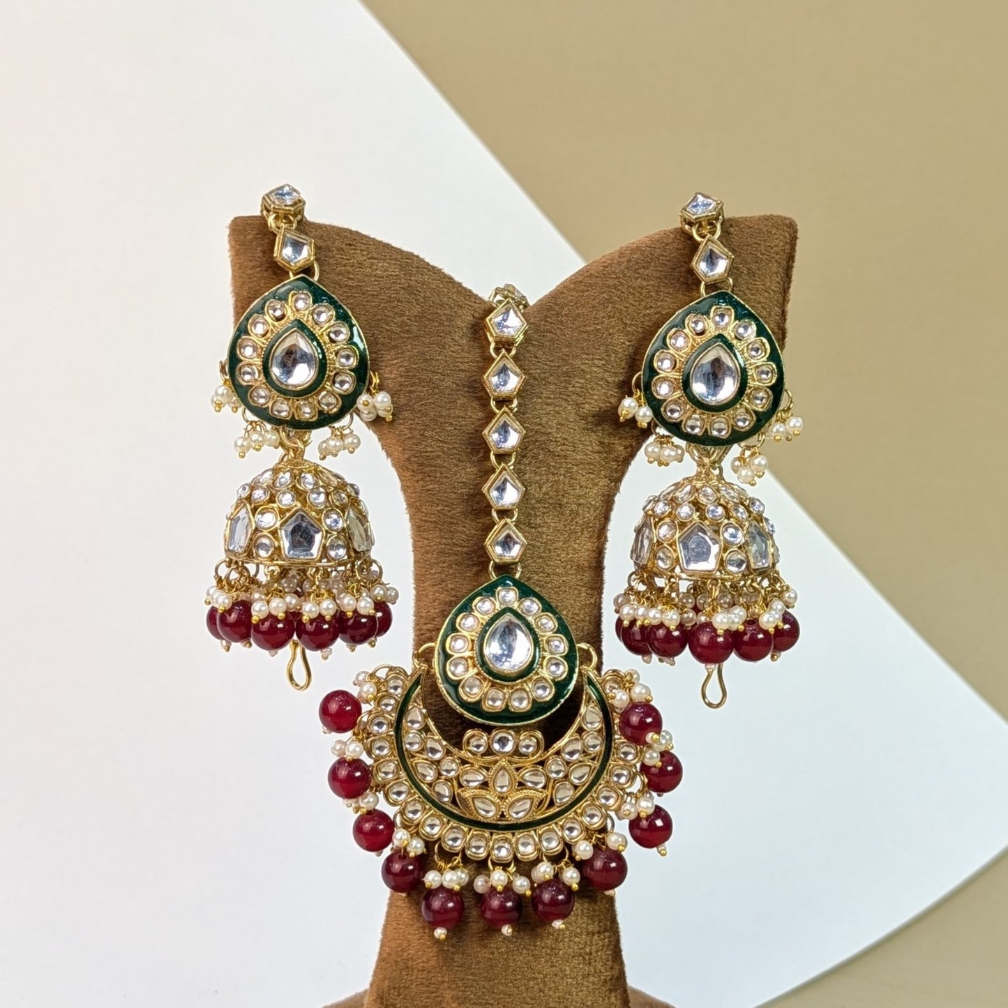 Emerald Kundan Earring Tikka Set