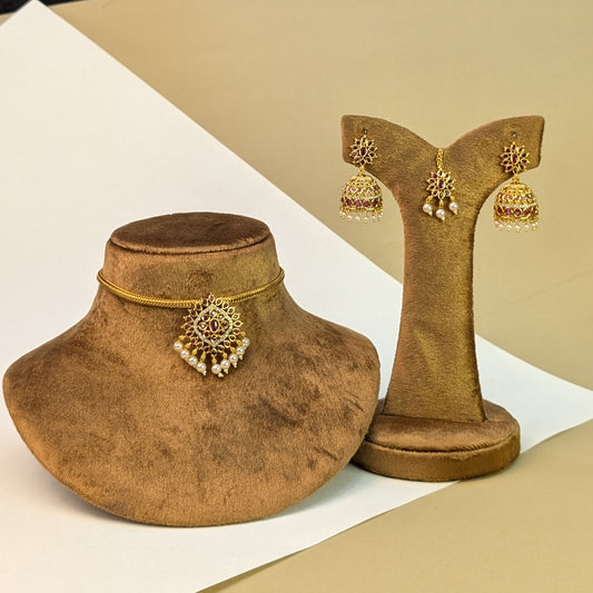 Floral Temple South Indian Rajwadi Necklace Set