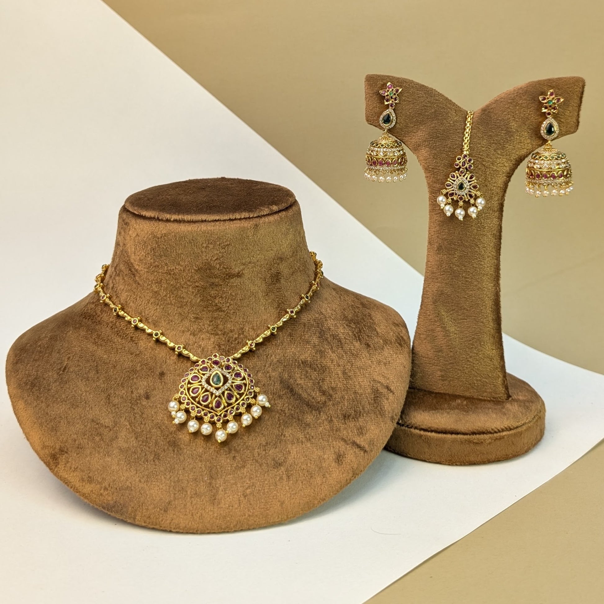 Floral Kemp South Indian Rajwadi Necklace Set