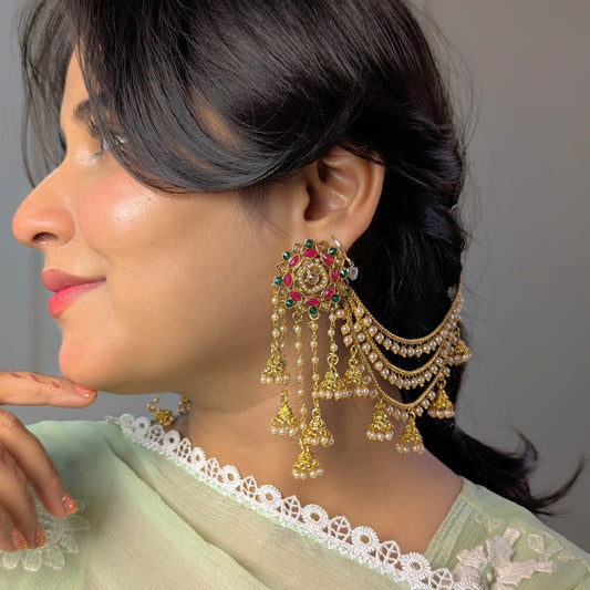 Ruby green floral polki sahara copper earring
