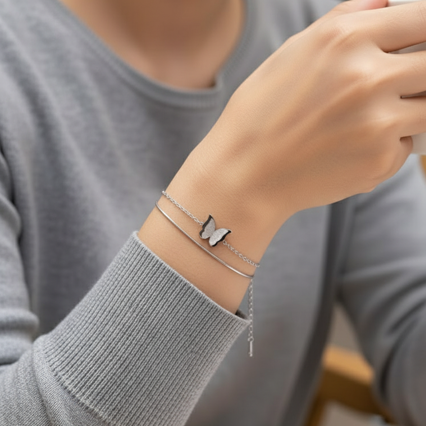 Butterfly Double Chain Bracelet