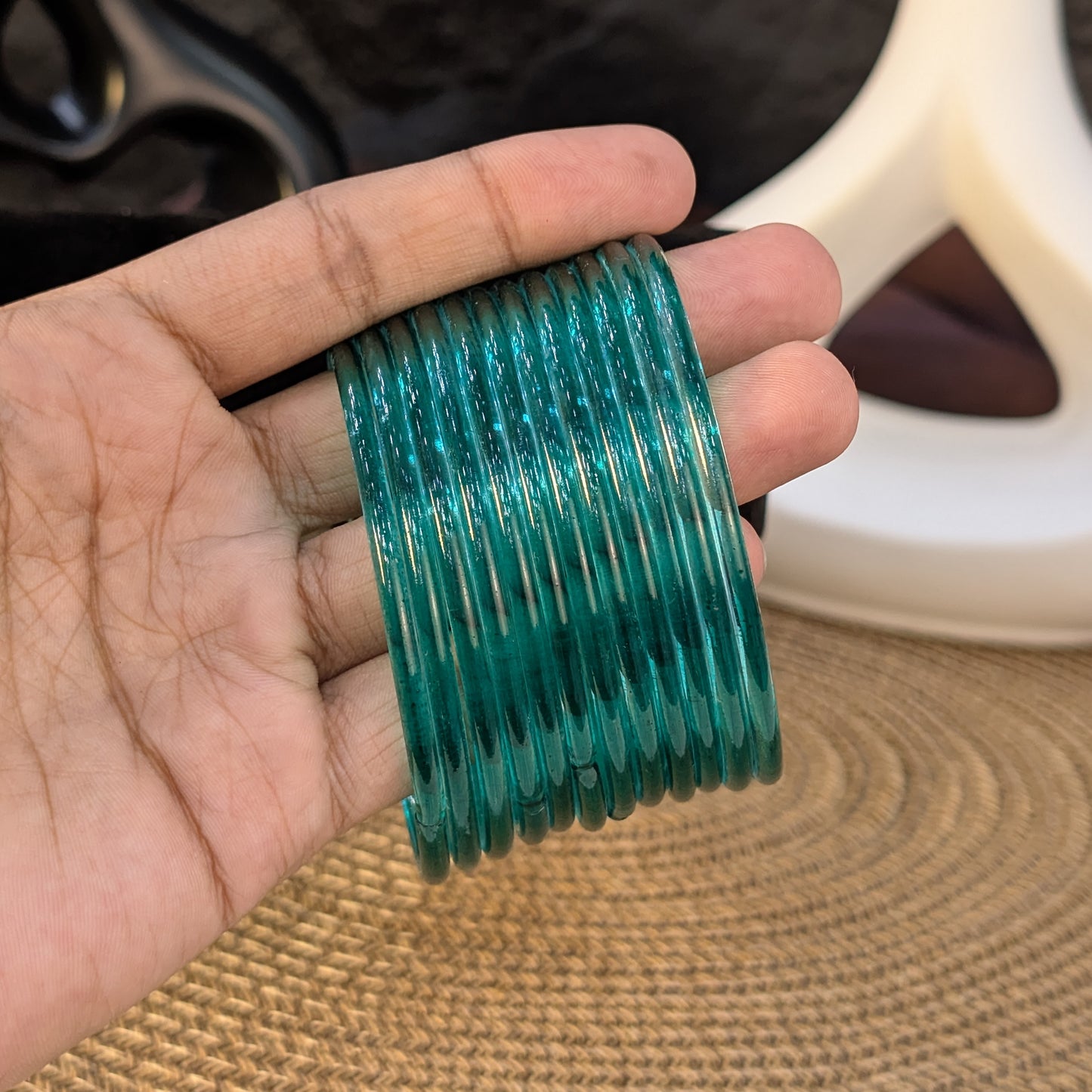 TEAL OCEAN GLASS JELLY BANGLES