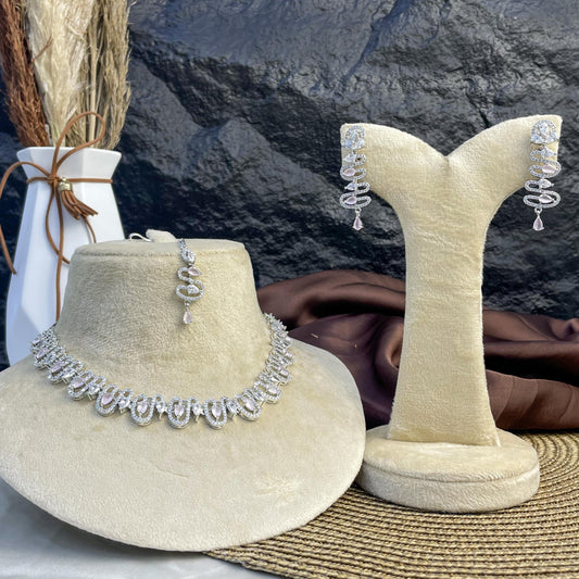 Silver Wave Zircon NECKLACE SET