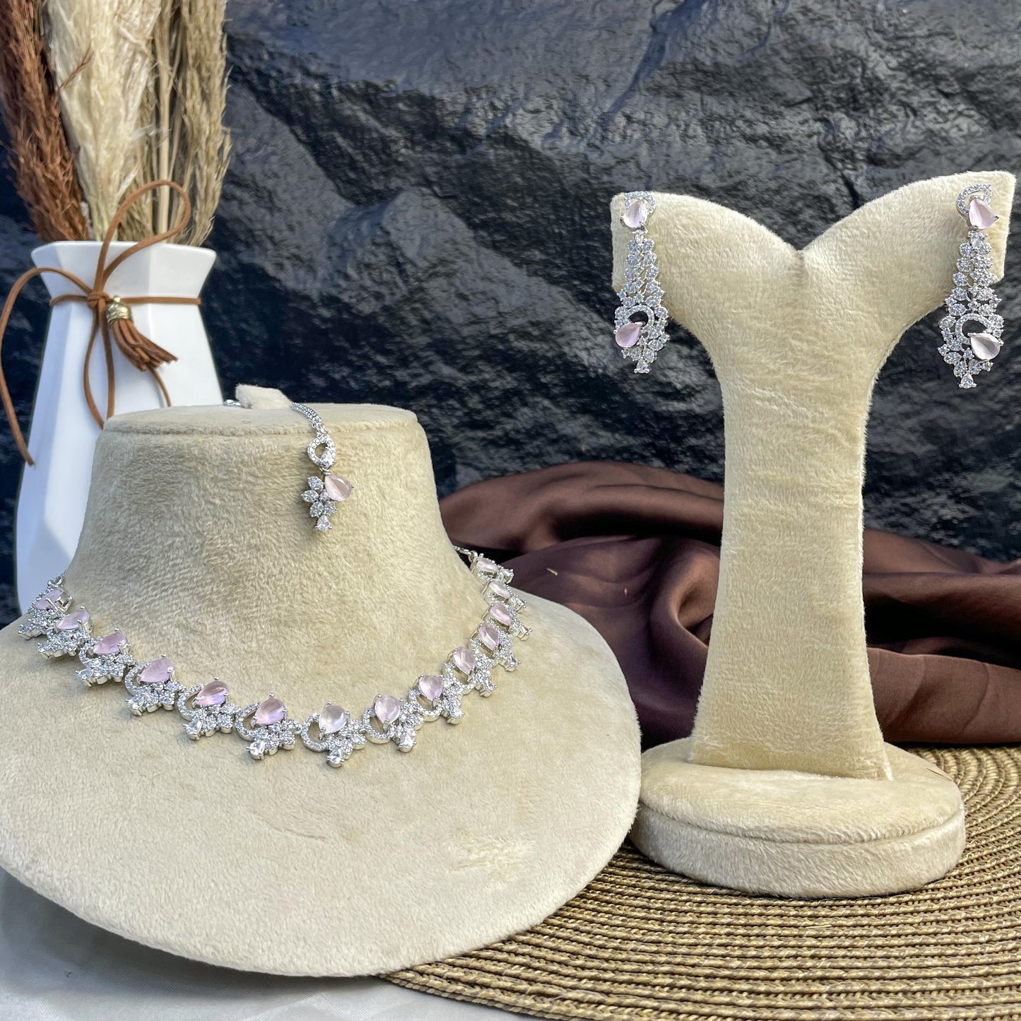 Argent Floral Zircon NECKLACE SET