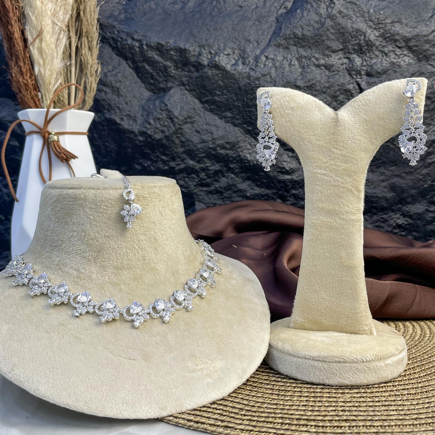 Argent Floral Zircon NECKLACE SET