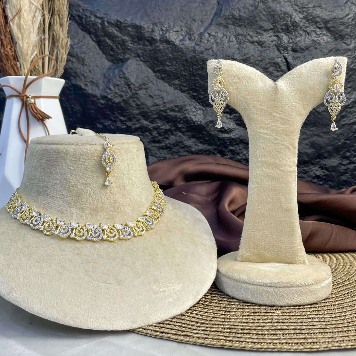 Leafy Marquise Zircon NECKLACE SET