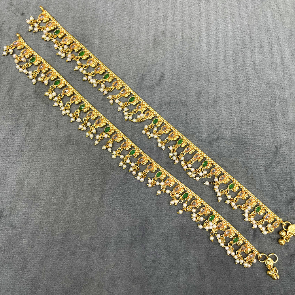 Opulent Pearl Polki Copper Payal