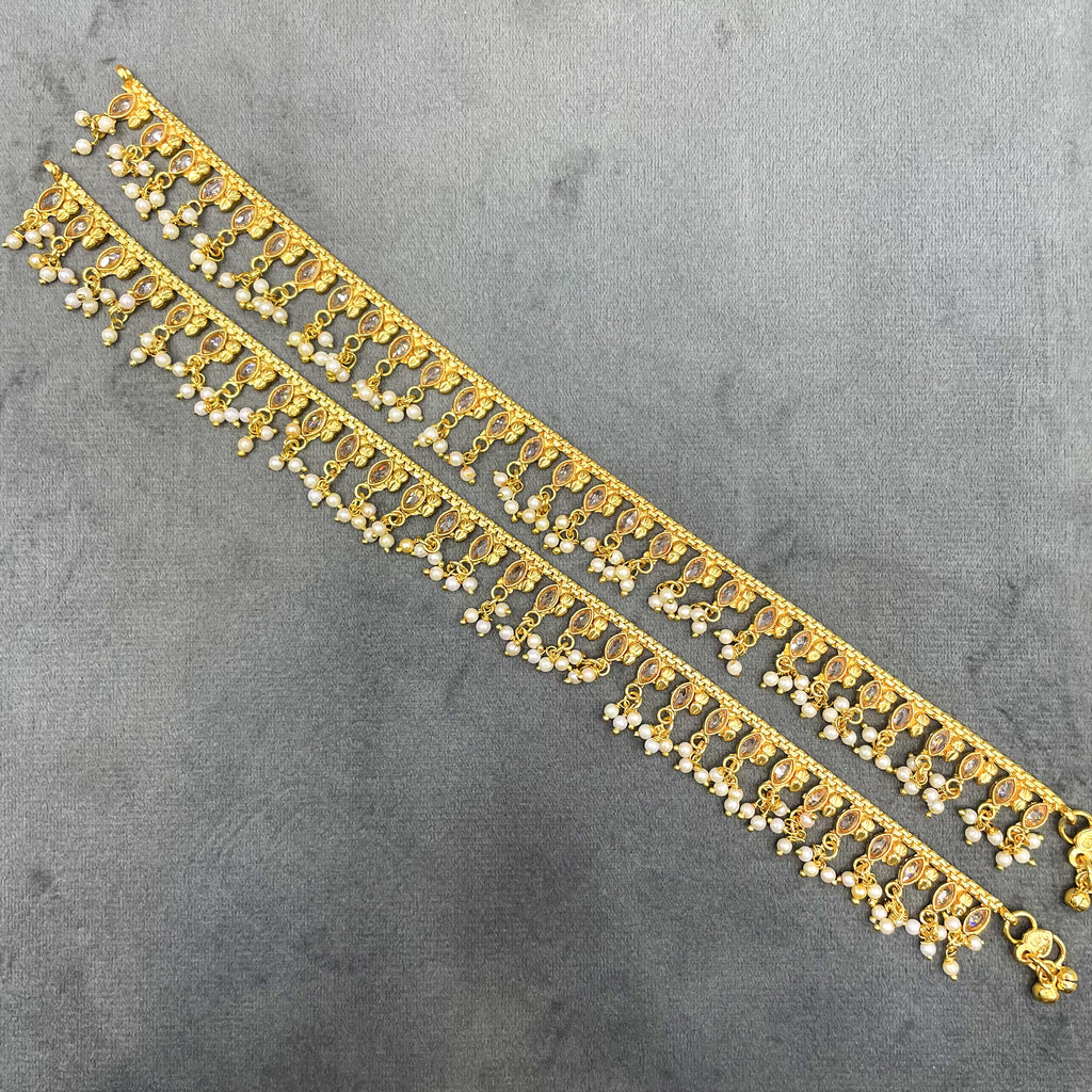 Opulent Pearl Polki Copper Payal