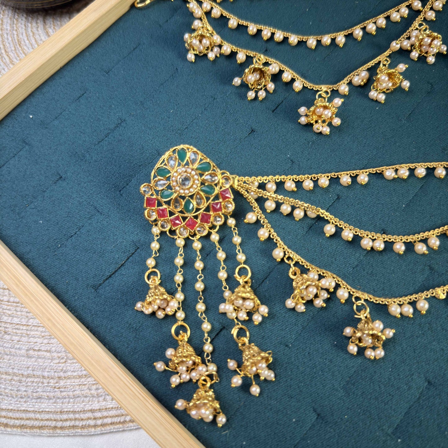Empress green polki sahara copper earring