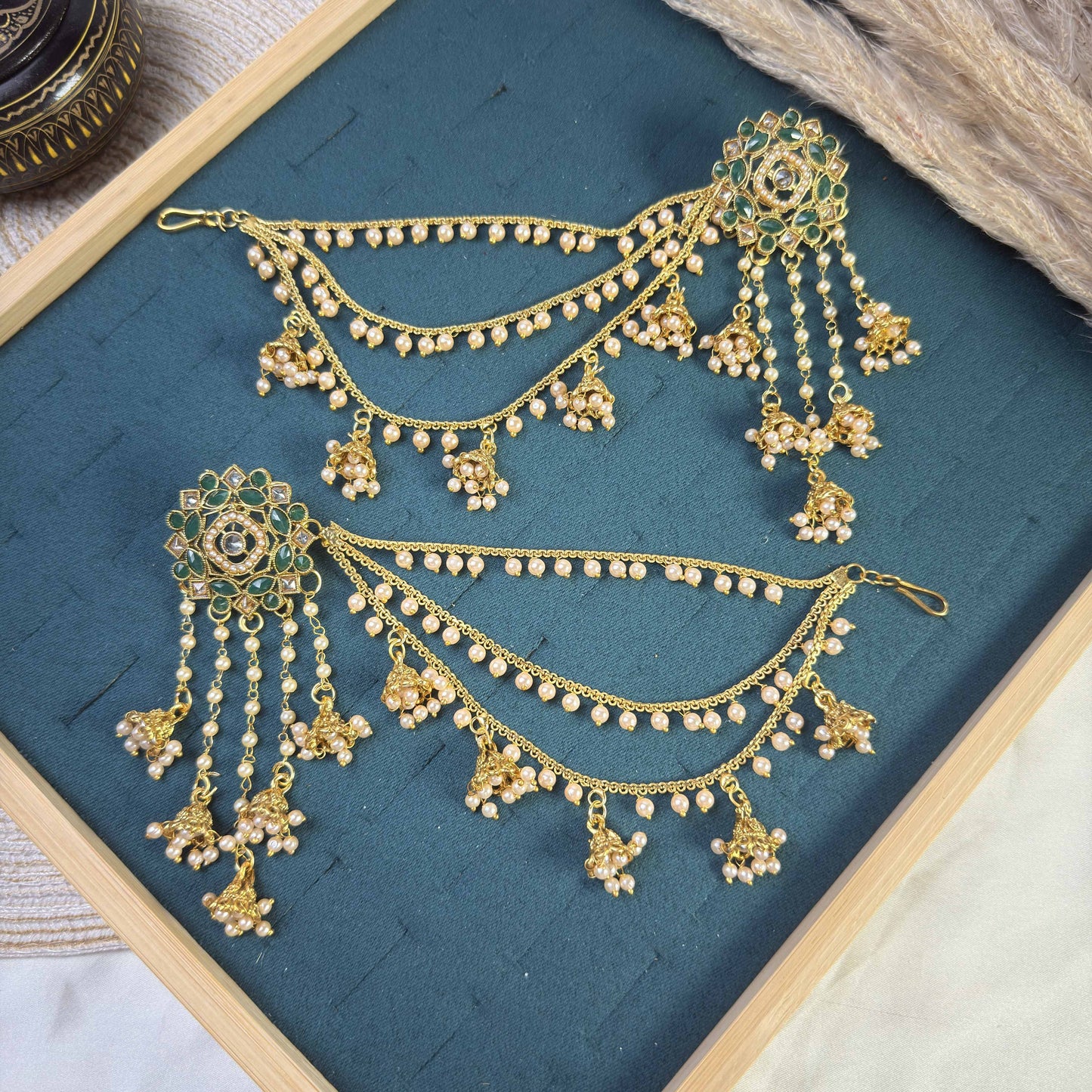 Antique emerald polki sahara copper earring