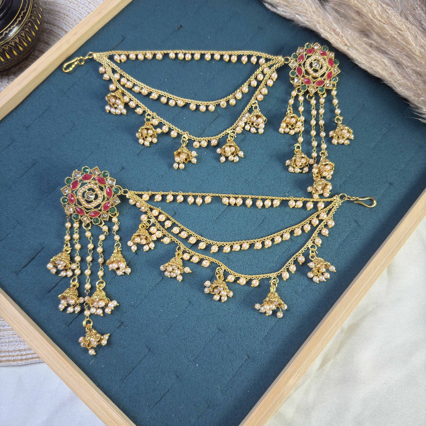 Ruby green floral polki sahara copper earring