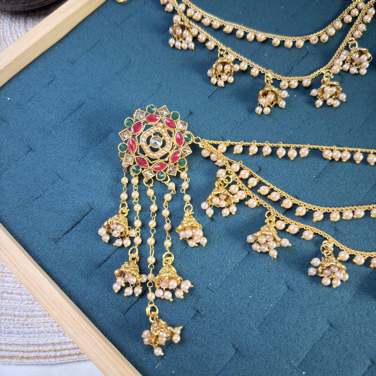 Ruby green floral polki sahara copper earring