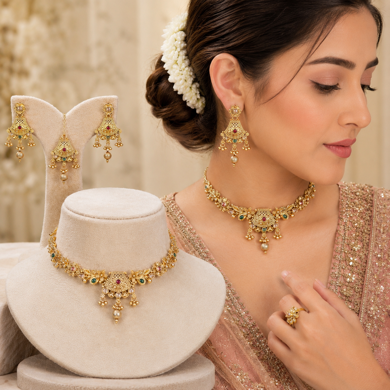 RAJWARI ARCHITECTURAL FILIGREE NECKLACE SET