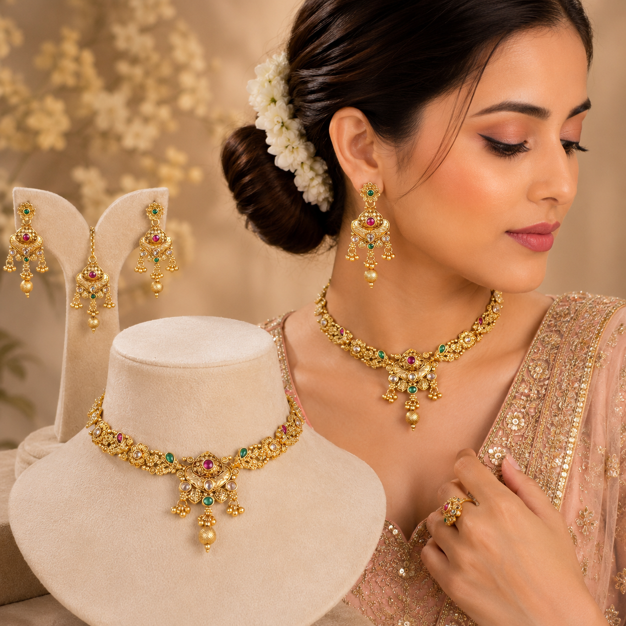 RAJWARI MAJESTIC BLOOM NECKLACE SET