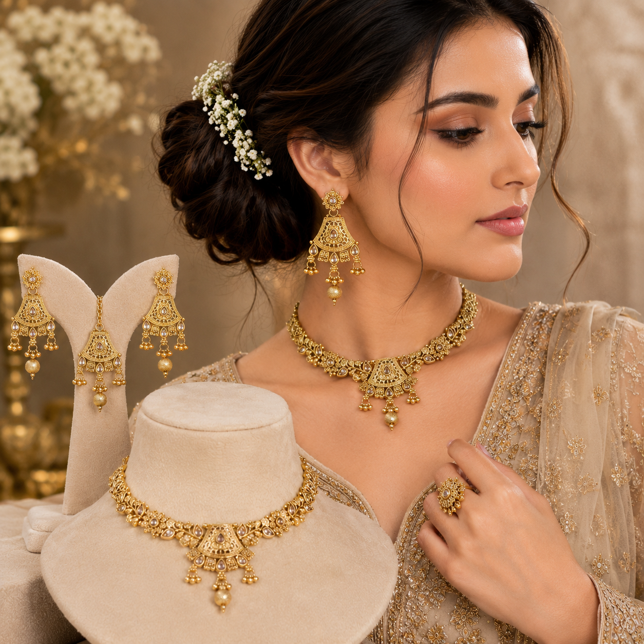 RAJWARI GEOMETRIC FILIGREE NECKLACE SET