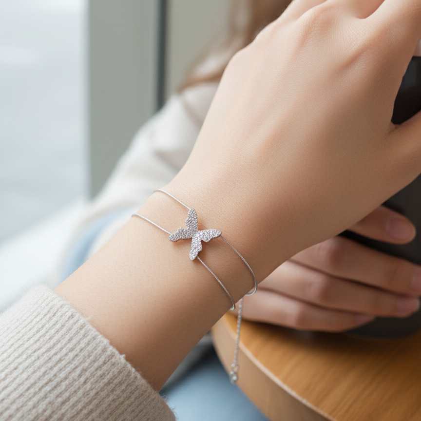 Butterfly Silver Wire Bracelet