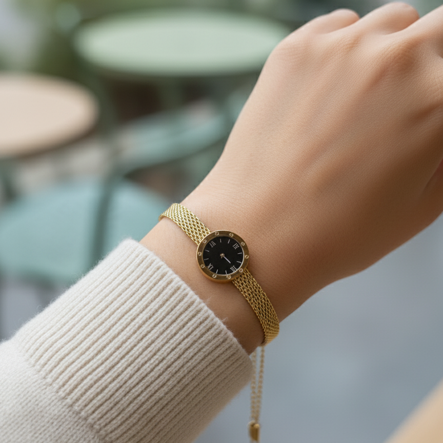 Watch style Gold Mesh Bracelet