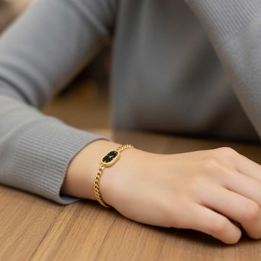 Watch Style Gold Curb Bracelet