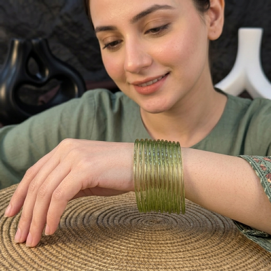 OLIVE MIST GLASS JELLY BANGLES
