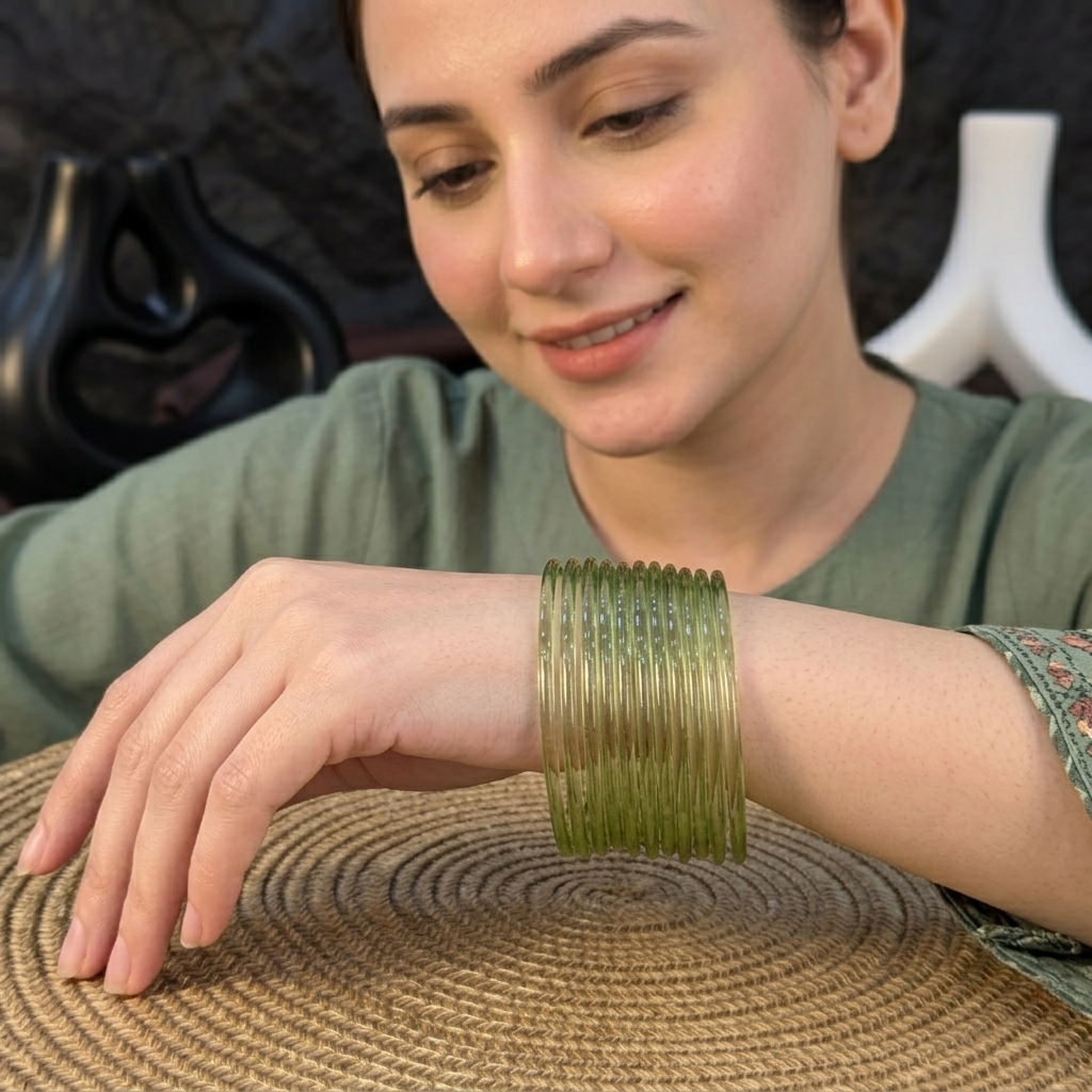 OLIVE MIST GLASS JELLY BANGLES