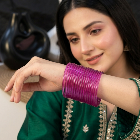 VIBRANT MAGENTA GLASS JELLY BANGLES