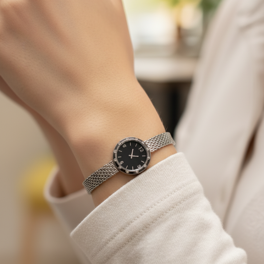 Watch style Silver Mesh Bracelet