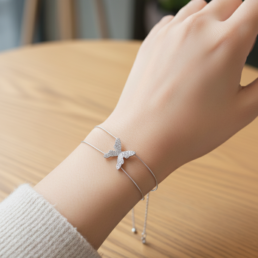 Butterfly Silver Wire Bracelet