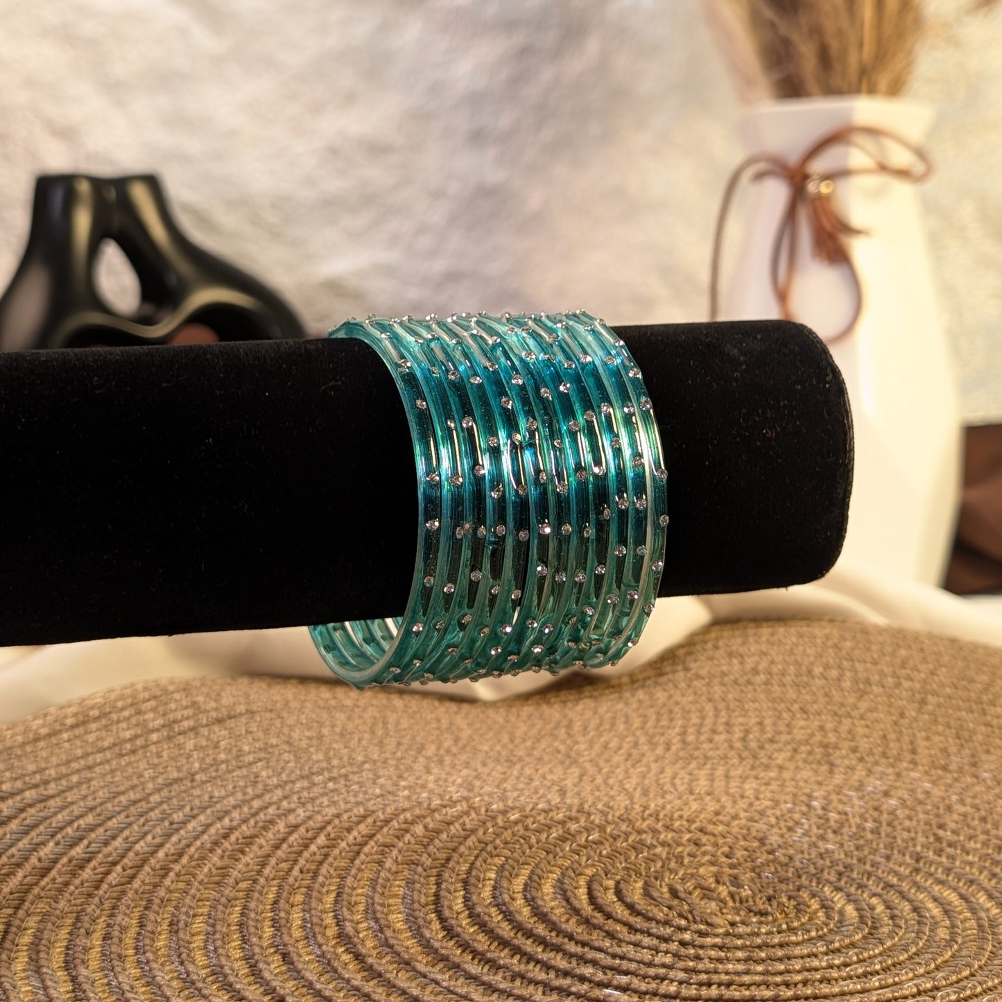cyan crystal glass bangles